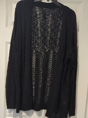 Black Openwork Knit Cardigan - Lightweight Layering Sweater